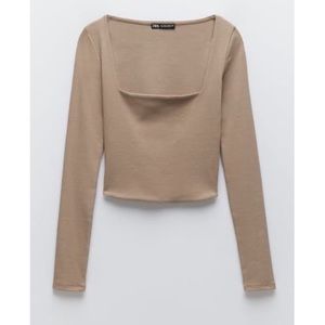 Zara Taupe Square Neck Top